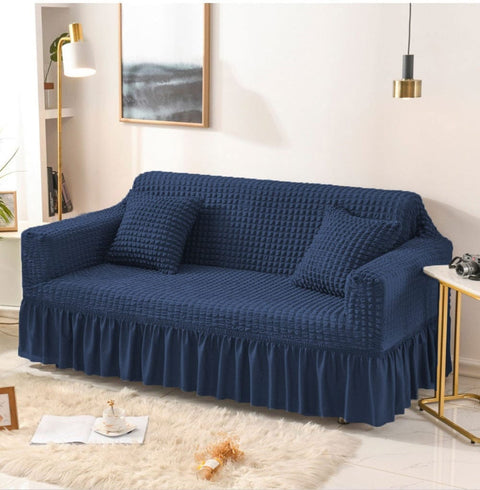 Bubble Style Jersey Fitted Sofa Cover- Blue