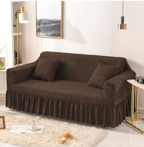 Bubble Style Jersey Fitted Sofa Cover- Brown