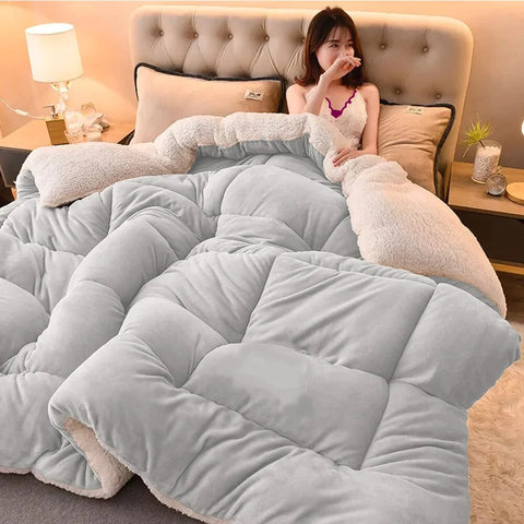 Silver Grey Quilted Fleece Sherpa Comforter