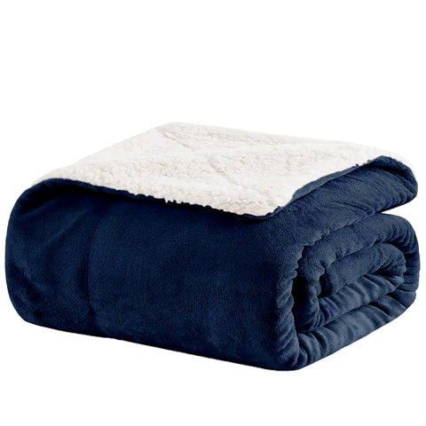 Navy Blue Sherpa Throw Blanket