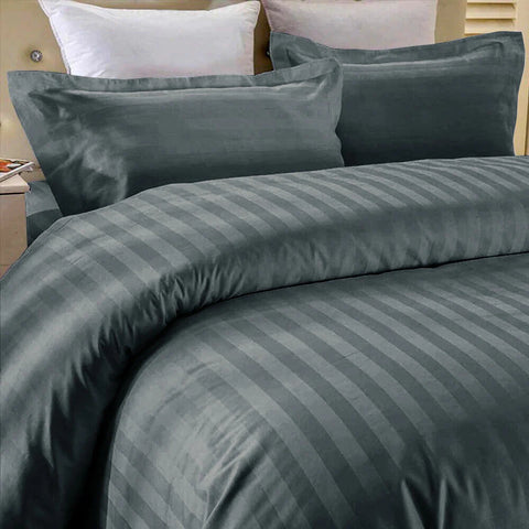 Luxury Stripe Comforter Set-Charcoal