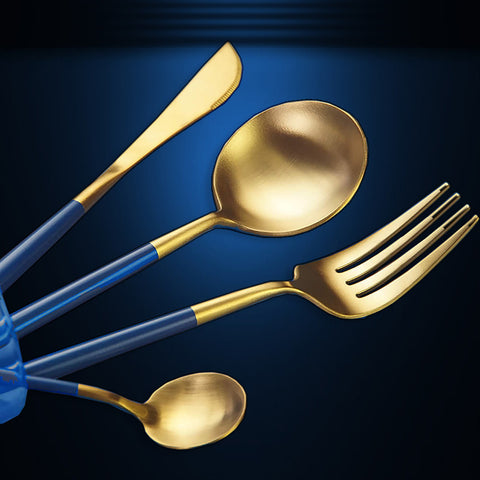 4Pcs Stainless Steel Blue Cutlery Set