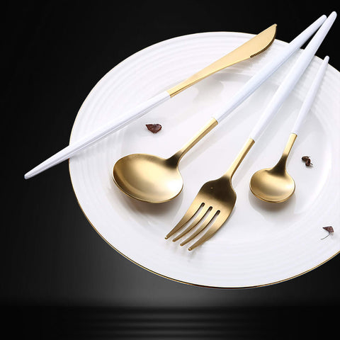 Luxury Gold And White Cutlery Set