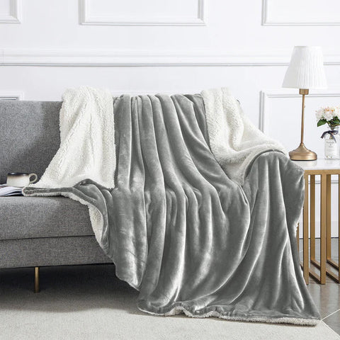 Grey Sherpa Throw Blanket
