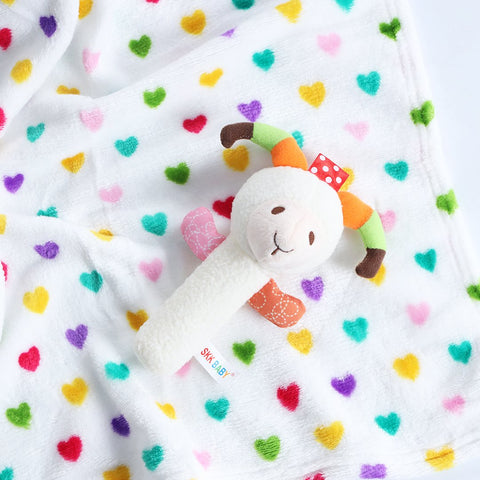 Fleece Snugy Heart Draft Baby Blanket With Stuffed Toy