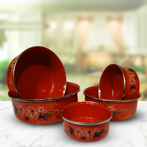 5Pcs Red Stainless Steel Bowls