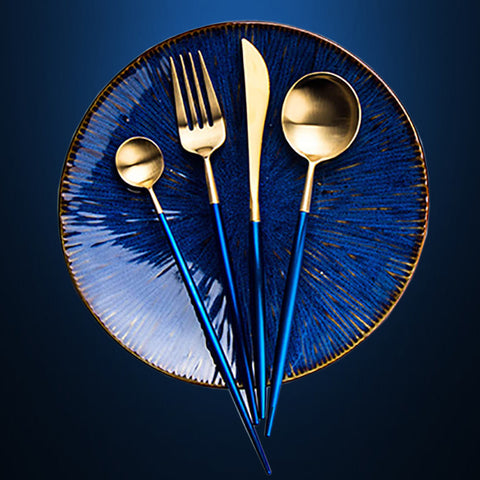 4Pcs Stainless Steel Blue Cutlery Set