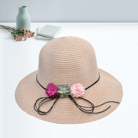 Stylish Ladies Flower And Ribbon Hat