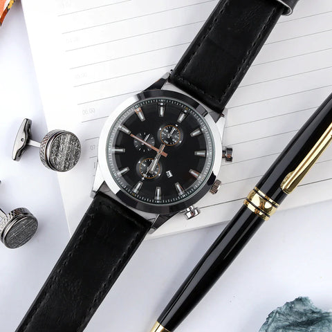 Stainless Steel and Leather Men's Watch Gift Set