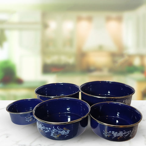 5Pcs Navy Blue Stainless Steel Bowls