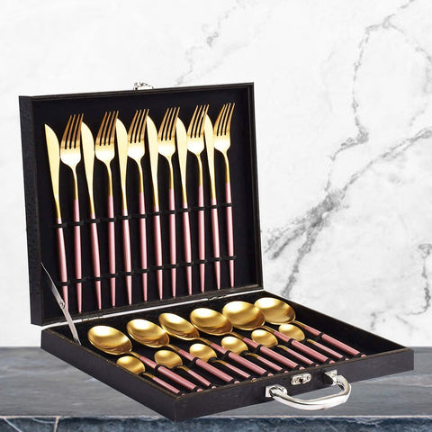 24Pcs Luxury Gold And Pink Cutlery Set