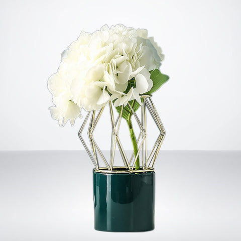 Porcelain Flower Pot- Green Hexagon Crown