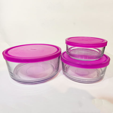3Pcs Pink Round Glass Bowls