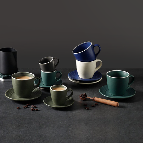 12Pcs Classic Glazed Expressive Ceramic Cup Set