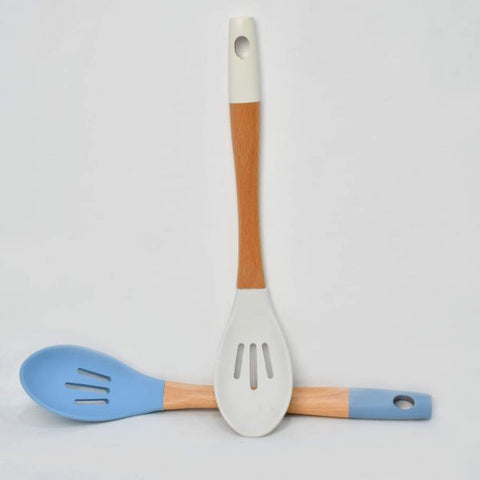 Tessie And Jessie Bamboo Wood Silicone Slotted Serving Spoon