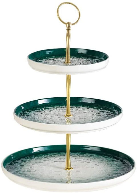 Ceramic Tray 3 Tier Nordic Style Round - Green