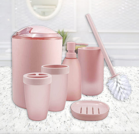 7Pcs Cerbior Pink Premium Plastic Bathroom Accessories Set