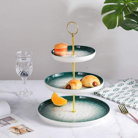 Ceramic Tray 3 Tier Nordic Style Round - Green