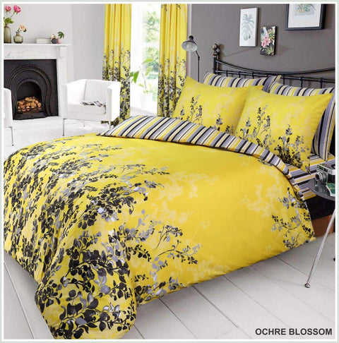 Ochre Blossom Yellow Cotton Satin Duvet Cover Set