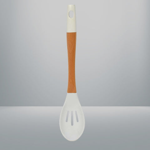 Tessie And Jessie Bamboo Wood Silicone Slotted Serving Spoon