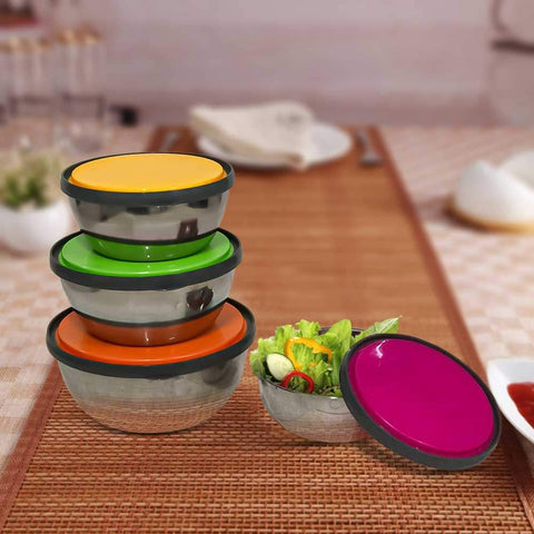 4Pcs Multicolored Lid Stainless Steel Bowls