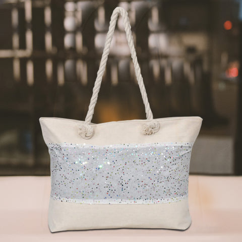 Light Grey Ladies Glitter Tote Design Shoulder Bag