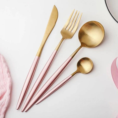 4Pcs Stainless Steel Pink Cutlery Set
