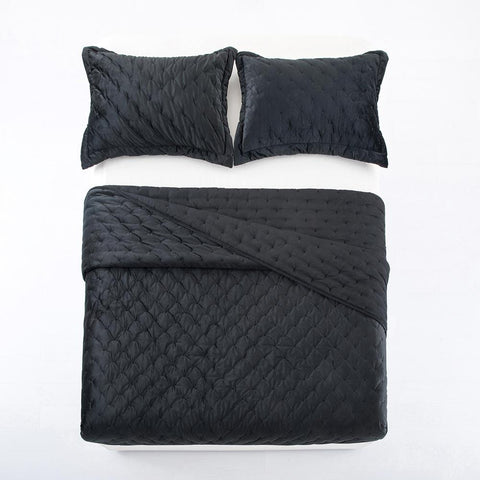 Crushed Velvet Black Bedspread Set
