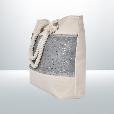 Grey Ladies Glitter Tote Design Shoulder Bag