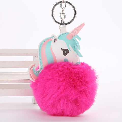 Fluffy Ball hanging Keychain-  Unicorn Character