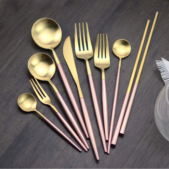 24Pcs Luxury Gold And Pink Cutlery Set