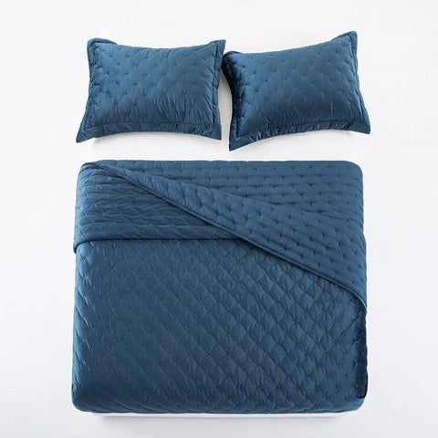Crushed Velvet Navy Blue Bedspread Set