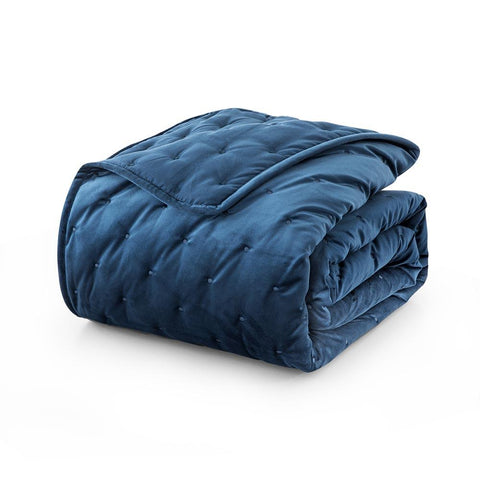 Crushed Velvet Navy Blue Bedspread Set
