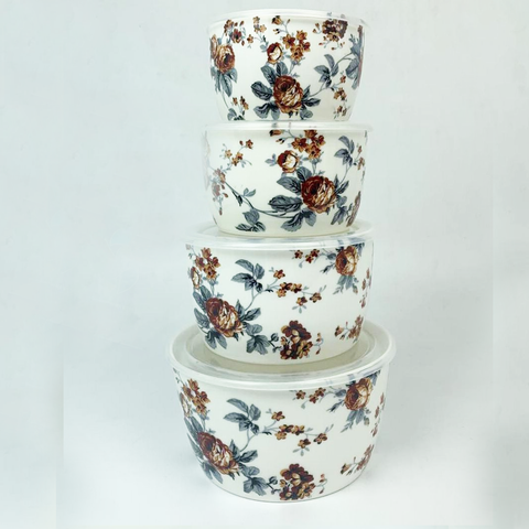 4Pcs Flowery Ceramic Sealed Bowls
