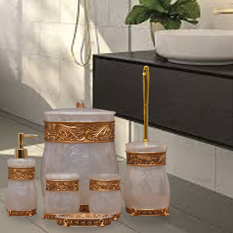 6Pcs Jade Design Embroidered Porcelain Bathroom Accessories