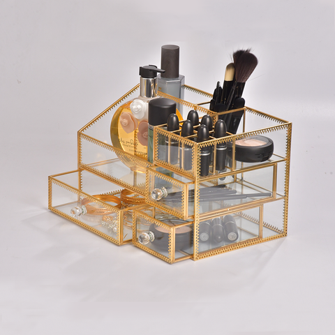 5 Drawer Vintage Gold Plated Makeup Vanity Box