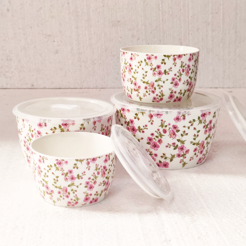 4Pcs Flowery Ceramic Sealed Bowls