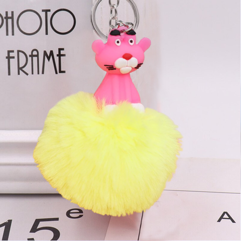 Fluffy Ball hanging Keychain-Pink Panther Character