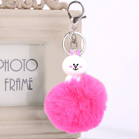 Fluffy Ball hanging Keychain- White Rabbit Character