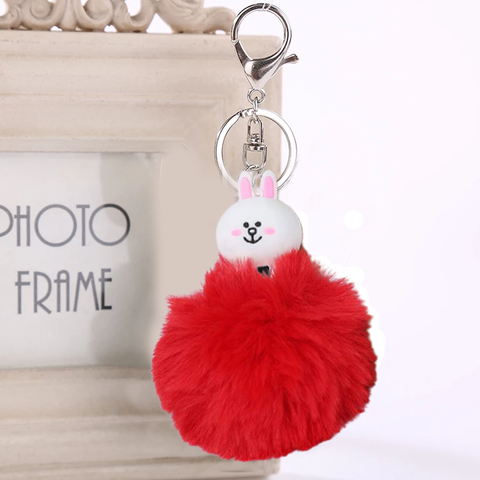 Fluffy Ball hanging Keychain- White Rabbit Character
