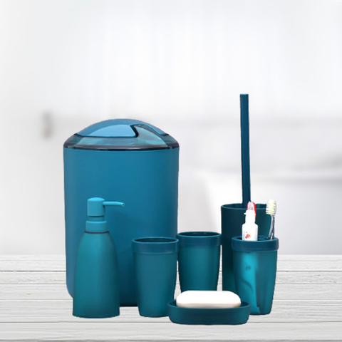 7Pcs Cerbior Blue Premium Plastic Bathroom Accessories Set