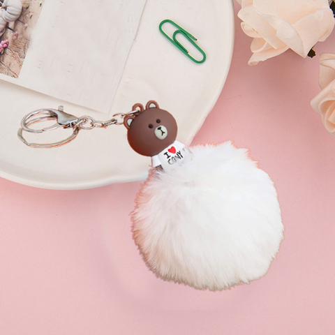 Fluffy Ball hanging Keychain- Brown Bear Character
