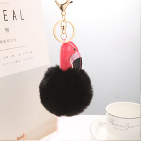 Fluffy Ball hanging Keychain-Flamingo Character