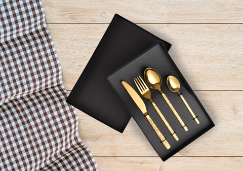 24Pcs Luxury Gold Engraved Cutlery Set