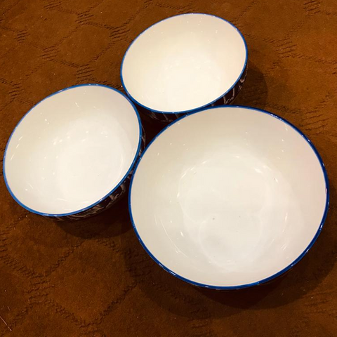 3Pcs Blue Ceramic Serving Bowls