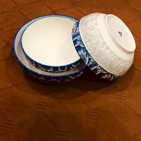 3Pcs Blue Ceramic Serving Bowls