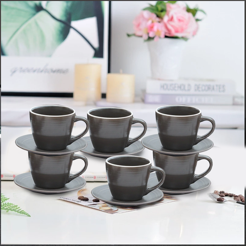 12Pcs Classic Glazed Chocolate Expressive Ceramic Cup Set