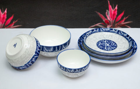 6Pcs Blue Ceramic Bowls and Plates