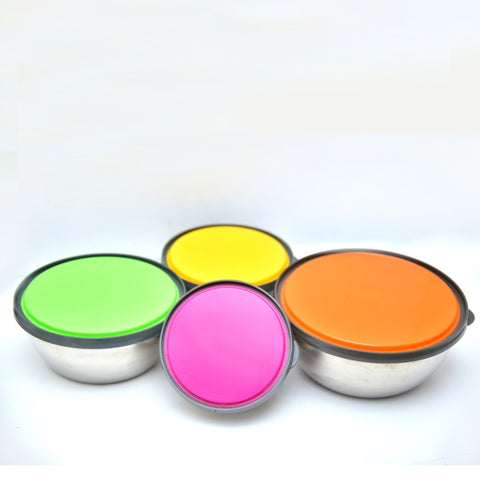 4Pcs Multicolored Lid Stainless Steel Bowls