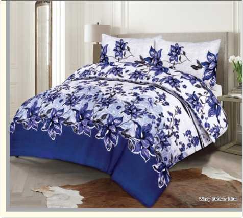 Wavy Blue Soft Cotton Floral Bedsheet